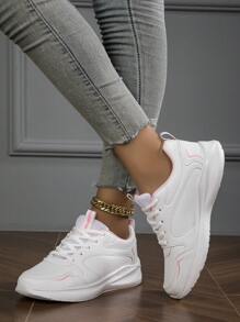 Women Waterproof Leather Non-Slip Casual Sneakers, Black Sports Shoes For Traveling, Shock Absorbing & Comfortable Outdoor Fitness Shoes - White - View 2