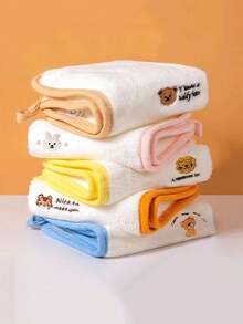 5pcs Infant Cartoon Embroidered Soft Coral Fleece Bibs, Highly Absorbent For Home And Outdoor Use - Multicolor - View 15