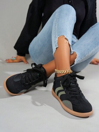 Black High-Top Casual Sports Sneakers For Women, Spring/Summer/Fall, Fashionable &