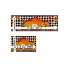 1pc Autumn Pumpkin Print Carpet, Thanksgiving Pumpkin & Maple Leaf Checkered Rug For Kitchen, Living Room, Entryway, Decorative Machine Washable Non-Slip Floor Mat, Great Fall Gift For Family & Friends