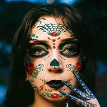 4pcs Halloween & Day Of The Dead Waterproof Temporary Face Tattoos Stickers - Realistic, Colorful Makeup Stickers For Parties & Pranks - Multicolor - View 3