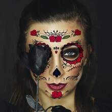 4pcs Halloween & Day Of The Dead Waterproof Temporary Face Tattoos Stickers - Realistic, Colorful Makeup Stickers For Parties & Pranks - Multicolor - View 2
