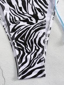 2pcs Women's Solid Color Splice Bikini Top And Bottom Swimwear Set, Sexy - Multicolor - View 3