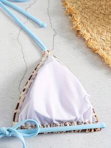 2pcs Women's Solid Color Splice Bikini Top And Bottom Swimwear Set, Sexy - Multicolor - View 5