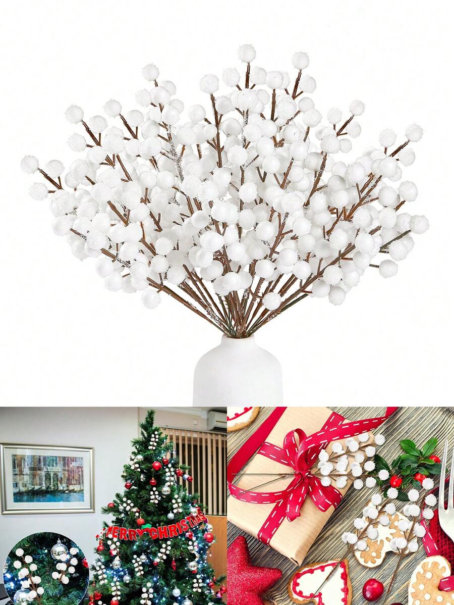 8 cái/4 cái-Cành quả mọng trắng nhân tạo phủ tuyết 8,9 inch Tuyết Giáng sinh màu đỏ xịt cành quả mọng Holly, cành quả mọng cành thông cành thông nhân tạo mini vòng hoa DIY phụ kiện cho tiệc cưới Giáng sinh, ngày lễ tình nhân, quà tặng - trắng - Xem 1
