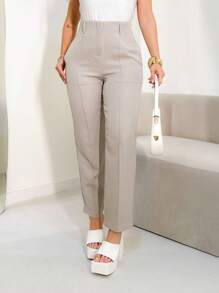 FASHION MO FEMININE - 3283 Tailored Pants, High Waist, With Side Pockets, Straight Leg, Elegant, Formal, Modern, Blogger, Vibrant Colors National Shipping New Collection - Grey - View 4