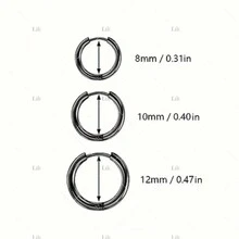 Kit 12 Pairs Stainless Steel Hoop Earrings Punk Rock Rhodium Black Circle - Kit 12 Pares Preto 12mm - 查看 2
