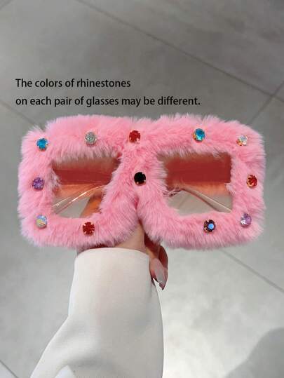1pc Oversized Furry Decorative Eyeglasses Frame, Fashionable Style For Women Halloween Basics Fall Winter Women Outfits Clothes Business Casual Gifts Y2k For Summer Beach Vacation,Outdoor,Travel
