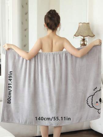 SHEIN X Milania 1pc Women Wearable Hooded Bath Towel, Polyester Fiber, Solid Color, Cute Animal Embroidery Pattern, Bathrobes Or Kitchen/Face Towels, Absorbent, Quick-Drying & Soft, Suitable For Bathroom, Hotel, Party, Beach, Travel, Holiday Gifts