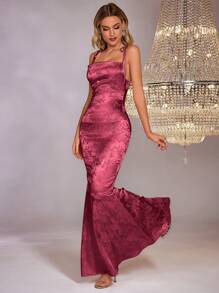 PARTHEA Vestido largo de satén jacquard con espalda descubierta y lazos cruzados