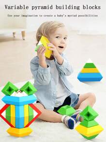 Set Building Blocks Pyramid Stacking Montessori Toys Girl Boys Birthday Gifts,Changeable Building Blocks Pyramid Large Particles, Luban Tower Children's Early Education Educational Assembly Stacking Toys Changeable Shapes, Parent-Child Interaction To Unleash Imagination,Preschool Learning Activities Sensory Toy Christmas Gift Room Decoration - Multicolor - View 3