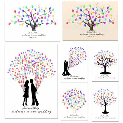 Peinture au doigt personnalisée DIY Empreinte digitale Arbre de signatures pour mariage, fête d'entreprise, réunion annuelle. Augmente le plaisir. Peinture décorative pour salon, chambre, affiche décorative, souvenir, canevas sans cadre, Noël