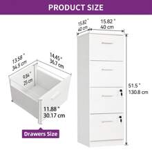 Wooden 4 Drawer File Cabinet With Lock Office Filing Storage For Letter A4 Sized Files Home Office Cabinet Upgraded Design Easy Assemble Vertical Storage For Home Or Office - White - View 2