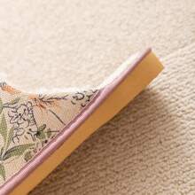 Women's Floral Printed Fabric Warm House Slippers, Non-Slip Soft Bottom Indoor Slippers, Autumn/Winter