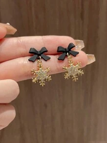 1 对黑色蝴蝶结和雪花形优雅简约耳环，具有高端设计师的感觉情人节 - 彩色 - 查看 3