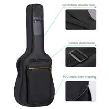 41 Inch Full Size Guitar Bag Fits For 40'' 41'' Acoustic Guitar Gig Bag 5 Mm Thickened Pad Backpack Waterproof Guitar Case Cover With Dual Adjustable Shoulder Straps - 黑色 - 查看 3