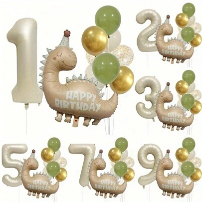 10pcs Dinosaur Theme Balloon Set - 12" Latex & 32" Foil Balloons For Birthday Celebrations, Jurassic Party Decor,Shower Events & Interior Decorations,