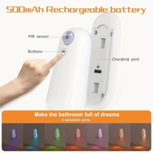 1 pieza Luz nocturna con sensor de movimiento infrarrojo RGB, lámpara decorativa, iluminación de escaleras, lámpara para taza de inodoro impermeable, pequeña luz nocturna recargable, encendido/apagado automático por la noche, para cocina, dormitorio, entrada, sala de estar, pasillo, baño
