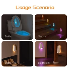 1 pieza Luz nocturna con sensor de movimiento infrarrojo RGB, lámpara decorativa, iluminación de escaleras, lámpara para taza de inodoro impermeable, pequeña luz nocturna recargable, encendido/apagado automático por la noche, para cocina, dormitorio, entrada, sala de estar, pasillo, baño