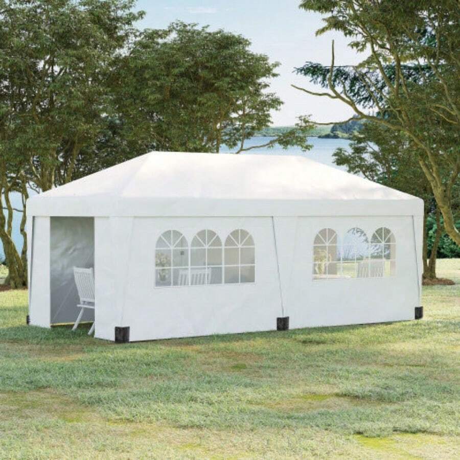 10' X 19.5' Pop-Up Tent With Side Walls, Adjustable Height Large Party Tent Activity Shelter, Equipped With Leg Weight Bag, Double Door And Wheeled Carrying Bag, Suitable For Garden, Terrace, White - White - View 1