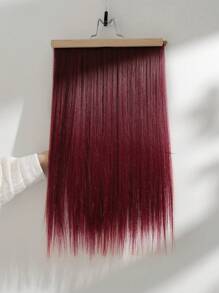 Juego de extensiones rizadoras de 7 piezas de pelo sintético liso de 22 pulgadas para extender la longitud del cabello con peluca con clip invisible, rojo - Burdeos - Ver 4