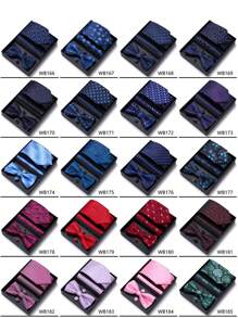 AlanKing 1 Bộ hộp quà tặng sang trọng chứa cà vạt sọc, nơ, khăn bỏ túi, khuy măng sét, phụ kiện vest cho nam giới công sở trang trọng - Màu sắc hỗn hợp - Xem 2