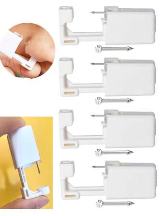 2/4/10pcs Disposable Sterile Nose Piercing Tool Kit With Stainless Steel CZ Nose Stud