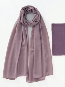 2 件/套涤纶纯色透气弹力渔夫帽和配套雪纺珍珠围巾头巾，适合 4 季