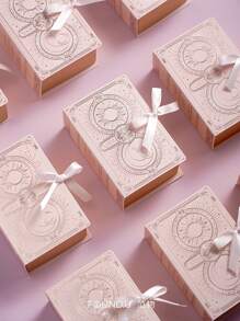 5pcs/Pack Creative Magic Book Themed Gift Box, Wedding Party Favor Box With Divination Pattern, Elegant Small Present Box With Ribbon For Christmas, New Year And Holiday Party Decor - Pink - View 4