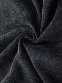 男士休闲修身款“Faith Over Fear”字母印花落肩连帽衫，长袖上衣 - 黑色 - 查看 4