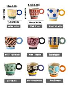 CMYD Studio 1 件 300ml 原创手绘陶瓷杯，创意家用/办公室咖啡杯，精美茶杯，情侣水杯返校 - 彩色 - 查看 4