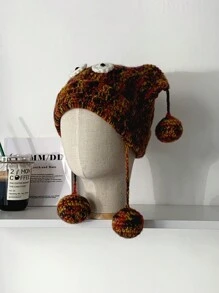 1pc Cute Colorful Tassel Ball Knitted Beanie Hat For Women, Warm Earflap Slouchy Oversized Winter Hat Christmas - Multicolor - View 15