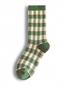 5 双女士多色个性丝袜，复古格子袜子，适合女性日常穿着休闲袜 - 彩色 - 查看 9