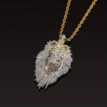 1PC Iced Out LION Necklace With 61cm/24inch Rope Chain 3A+ Stone Paved Bling Pendants Necklace For Men Rapper Hip Hop Jewelry - Golden - View 1