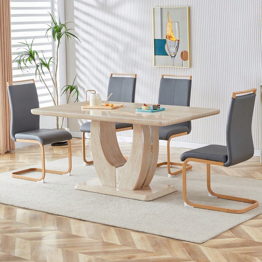 Table And Chair Set. Modern Minimalist Luxury Rectangular Dining Table