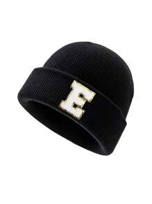 1 pieza Gorro de punto para niños con 26 letras del alfabeto, gorro de punto personalizado cálido para bebés e infantes, adecuado para uso diario de niños y niñas