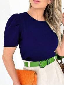 WOMEN'S BLOUSE SHORT SLEEVE PRINCESS PUFANTE DUNA - Azul Marino - Ver 1