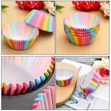 100 Moldes de papel para cupcakes, tazas de papel para pasteles de colores navideños, tamaños estándar, soportes de papel para tartas arcoíris, forros de postre arcoíris, tazas de postre para banquetes festivos, tazas de papel para tartas de boda, set de cocina para fiesta de niñas, forros a prueba de aceite para panqueques - Multicolor - Ver 9