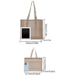 2 pezzi Borsa da spiaggia in stile boho fashion, in colore tinta unita, in materiale poliestere con grande capacità, design a rete su tutto il corpo, trasparente e visibile in tutto, con manici superiori a due mani. Adatta per viaggiare, campeggiare e contenere articoli. - Cachi - Visualizzare 9