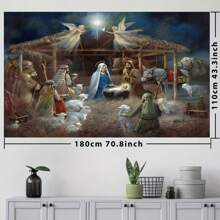 1pc Religious Christmas Nativity Scene Banner, Jesus In Manger Background Wall Art Decor Photography Backdrop - Multicolor - View 2