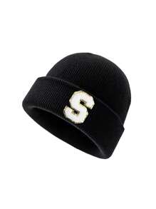 1 pieza Gorro de punto para niños con 26 letras del alfabeto, gorro de punto personalizado cálido para bebés e infantes, adecuado para uso diario de niños y niñas
