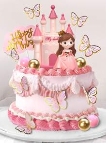 19 件或 1 件粉色公主蛋糕装饰、粉色公主裙粉色城堡蛋糕装饰、粉红金色泡沫球蛋糕装饰、生日快乐蛋糕插件、生日蛋糕装饰、洗礼婚礼蛋糕装饰、粉色派对用品、公主主题蛋糕装饰 - 粉紅色 - 查看 1