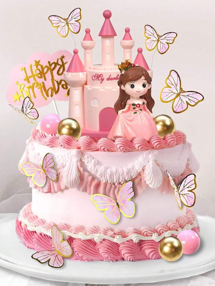 19 件或 1 件粉色公主蛋糕装饰、粉色公主裙粉色城堡蛋糕装饰、粉红金色泡沫球蛋糕装饰、生日快乐蛋糕插件、生日蛋糕装饰、洗礼婚礼蛋糕装饰、粉色派对用品、公主主题蛋糕装饰 - 粉紅色 - 查看 1