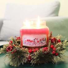 1 件 12 英寸 Teng Strip 场地布置道具花环前门装饰小花环蜡烛环冰红浆果和松果人造花卉松花环装饰适用于门墙房屋、蜡烛中心装饰和家居装饰品、家庭冬季节日派对