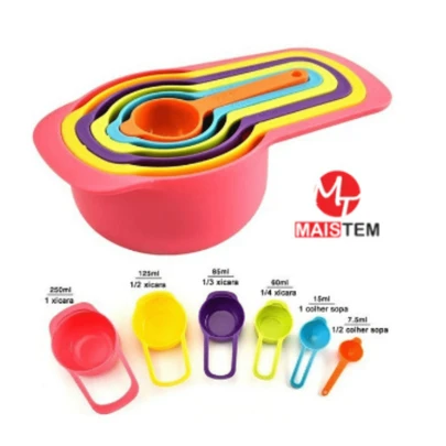 Colher Medidora kit 6 Medidores Cozinha Medida Xícara e Colher Receita Culinária Plástico