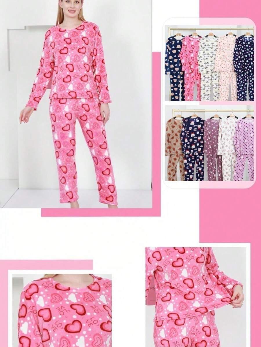 5 Sets Of Warm Plush Polar Fleece Pajamas For Women - Nhiều màu - Xem 1