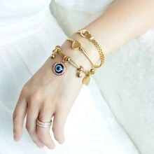 3pcs Western Style Exaggerated Multi-Design Key Chain Pendant Bracelet Set, Stainless Steel Plated Eye Charm Bracelet Gift For Women Holiday'