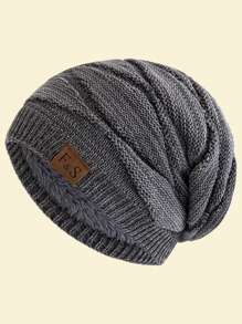 JZML 1pc Letter Decor Soft Knitted Ski Cap With Thermal Lined For Outdoor Halloween Beanie Fall Outfit - Mixed Color - F&S - View 19