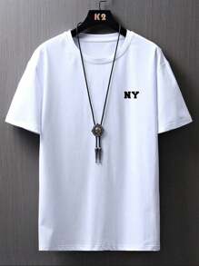 Camiseta Masculina Estampa De Letras NY Camisa De Gola Redonda Lançamento