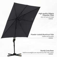 (Gris oscuro) Sombrilla de patio en voladizo de 8 pies, sombrilla offset cuadrada para exteriores con rotación de 360°, sombrilla colgante de aluminio inclinable en 3 posiciones, con manivela y base cruzada, jardín